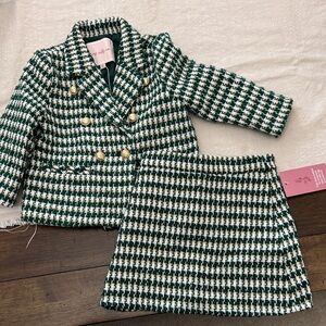 Ivy city co Green and White Tweed Blazer and Skirt Set -3T